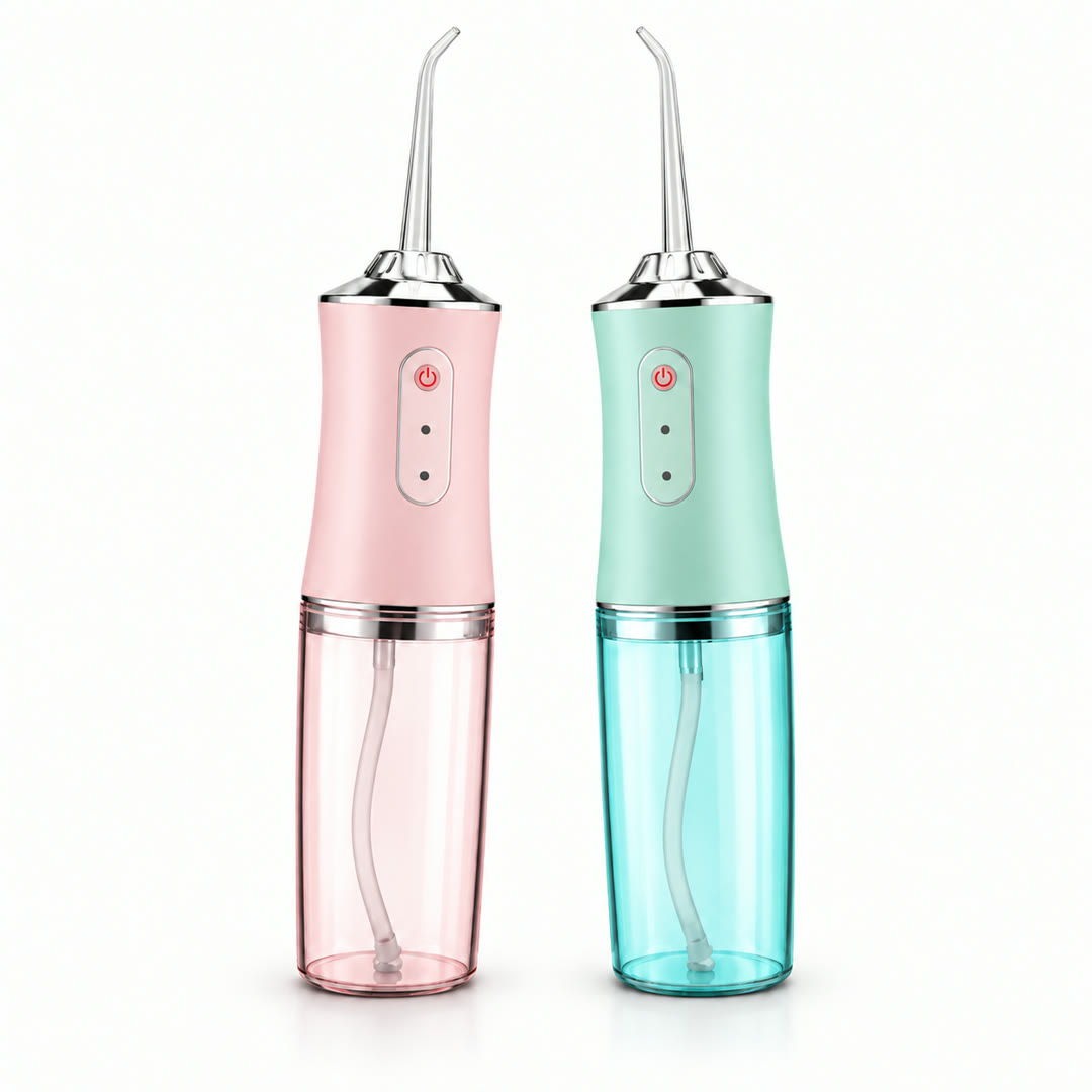 Irrigador bucal recargable rosado y verde